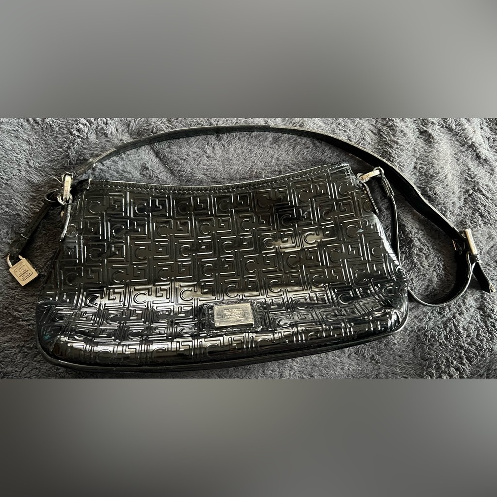 Black Embossed Patent Shoulder Bag